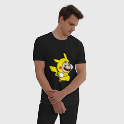 Пижама хлопковая мужская Марио пикачу, цвет: черный — фото 2