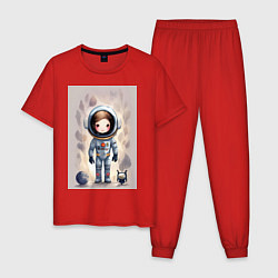 Пижама хлопковая мужская Милый маленький космонавт - нейросеть, цвет: красный