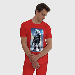 Пижама хлопковая мужская Полярный медведь с оружием - киберпанк, цвет: красный — фото 2