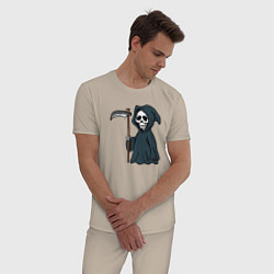 Пижама хлопковая мужская Смерть в капюшоне, цвет: миндальный — фото 2