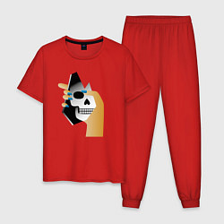 Пижама хлопковая мужская Отражение черепа, цвет: красный