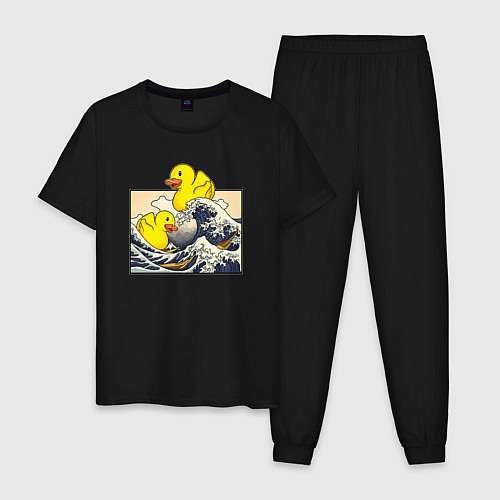 Мужская пижама Уточка на волне в Канагаве / Черный – фото 1
