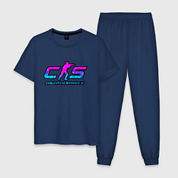 Пижама хлопковая мужская КС 2 лого неон, цвет: тёмно-синий