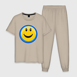 Пижама хлопковая мужская Смайлик улыбающийся эмодзи, цвет: миндальный