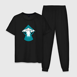 Пижама хлопковая мужская Приземление НЛО, цвет: черный