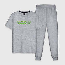 Пижама хлопковая мужская Counter strike 2 green logo, цвет: меланж