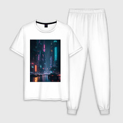 Пижама хлопковая мужская Cyberpank, цвет: белый