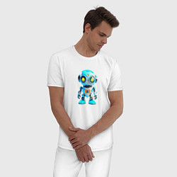 Пижама хлопковая мужская Милый маленький робот, цвет: белый — фото 2
