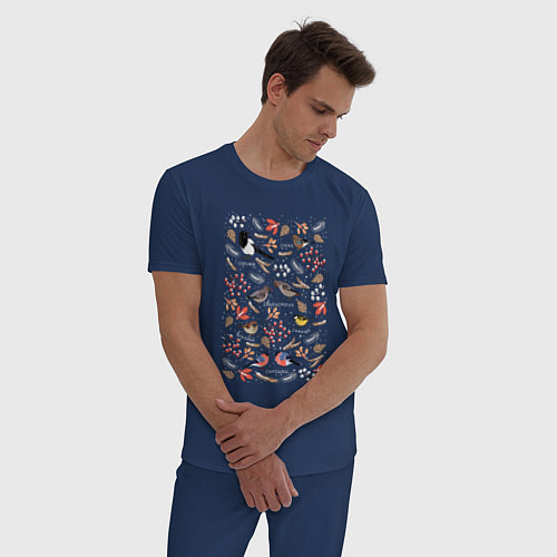 Мужская пижама Зимующие птицы / Тёмно-синий – фото 3