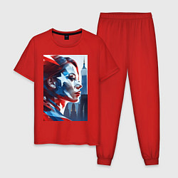 Пижама хлопковая мужская Девушка и Нью-Йорк - двойная экспозиция, цвет: красный