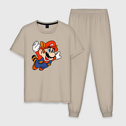Пижама хлопковая мужская Марио летит, цвет: миндальный