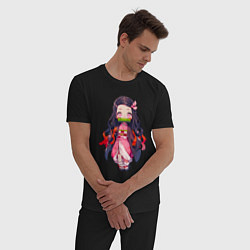 Пижама хлопковая мужская Чиби Незуко - Клинок демонов, цвет: черный — фото 2