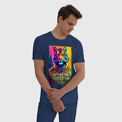 Пижама хлопковая мужская Городской тигр - нейросеть, цвет: тёмно-синий — фото 2