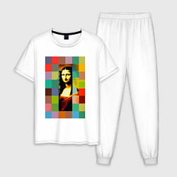 Пижама хлопковая мужская Мона Лиза - поп-арт - нейросеть, цвет: белый