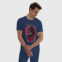 Пижама хлопковая мужская Красный сверепый волк, цвет: тёмно-синий — фото 2