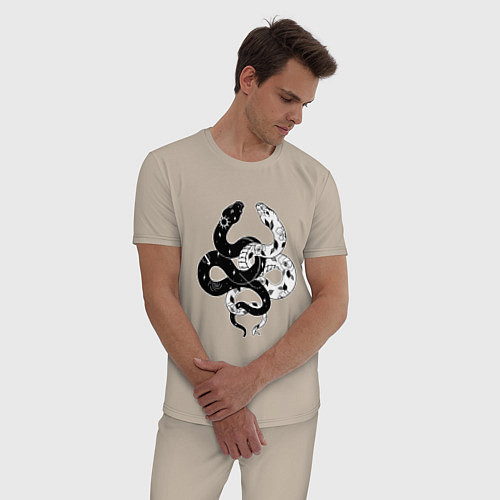 Мужская пижама Змеи инь и янь - черное белое / Миндальный – фото 3