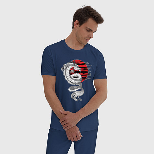 Мужская пижама Тату японский дракон с красным солнцем / Тёмно-синий – фото 3
