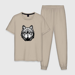 Пижама хлопковая мужская Абстрактный волк, цвет: миндальный
