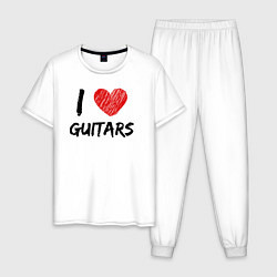 Пижама хлопковая мужская Люблю гитары, цвет: белый