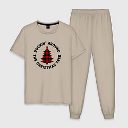 Пижама хлопковая мужская Rocking around the christmas tree, цвет: миндальный