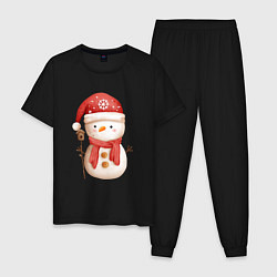 Пижама хлопковая мужская Маленький снеговик, цвет: черный