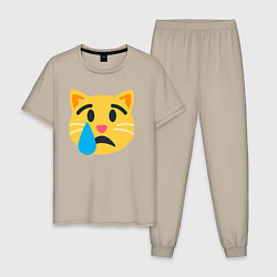 Пижама хлопковая мужская Жёлтый котик грустит, цвет: миндальный