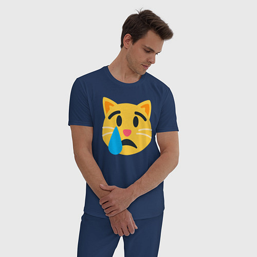 Мужская пижама Жёлтый котик грустит / Тёмно-синий – фото 3