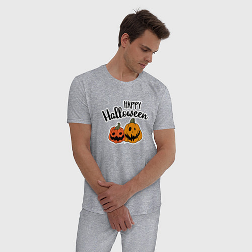 Мужская пижама Happy halloween с тыквами / Меланж – фото 3