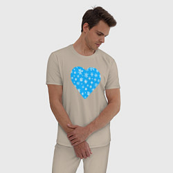 Пижама хлопковая мужская Голубое сердце снежинки, цвет: миндальный — фото 2