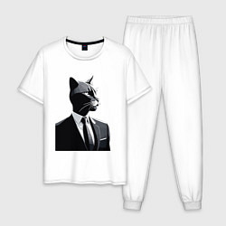 Пижама хлопковая мужская Бизнес-кот, цвет: белый