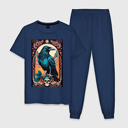Пижама хлопковая мужская Ворон в рамке, цвет: тёмно-синий