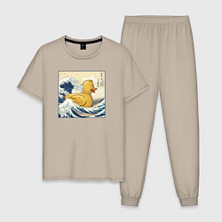Пижама хлопковая мужская Великая волна и уточка, цвет: миндальный