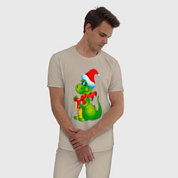 Пижама хлопковая мужская Дракон с подарком, цвет: миндальный — фото 2
