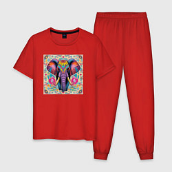 Пижама хлопковая мужская Голова слона индийский стиль, цвет: красный