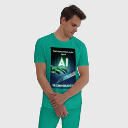 Пижама хлопковая мужская Искусственный интеллект, цвет: зеленый — фото 2