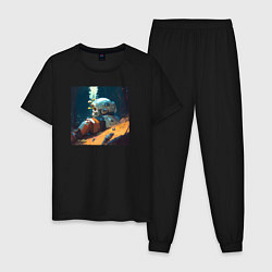 Пижама хлопковая мужская Космонавт и лес, цвет: черный