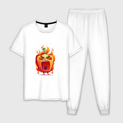 Пижама хлопковая мужская Очень злой перец, цвет: белый