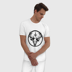 Пижама хлопковая мужская Череп оленя с рогами в абстрактном монохромном сти, цвет: белый — фото 2
