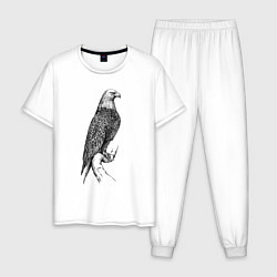 Пижама хлопковая мужская Орёл на бревне, цвет: белый