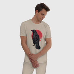 Пижама хлопковая мужская Ворон на красном круге, цвет: миндальный — фото 2