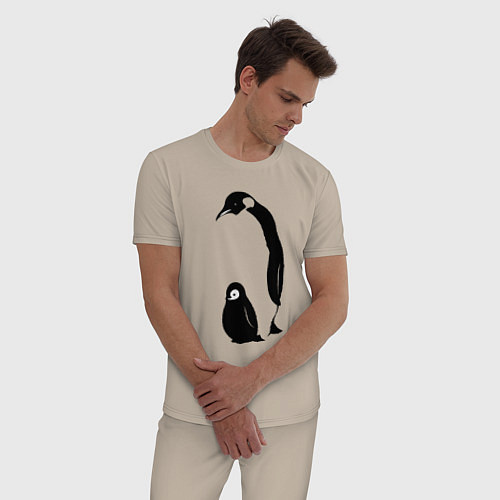 Мужская пижама Пингвин с пингвинёнком / Миндальный – фото 3