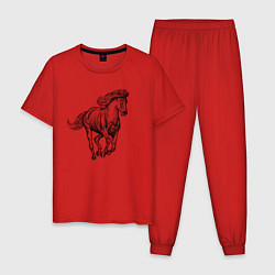 Пижама хлопковая мужская Жеребец скачущий, цвет: красный