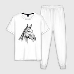 Пижама хлопковая мужская Голова коня, цвет: белый