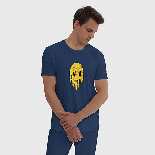 Мужская пижама Расплавленный стекающий смайлик / Тёмно-синий – фото 3