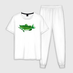 Пижама хлопковая мужская Зелёная рыбка, цвет: белый