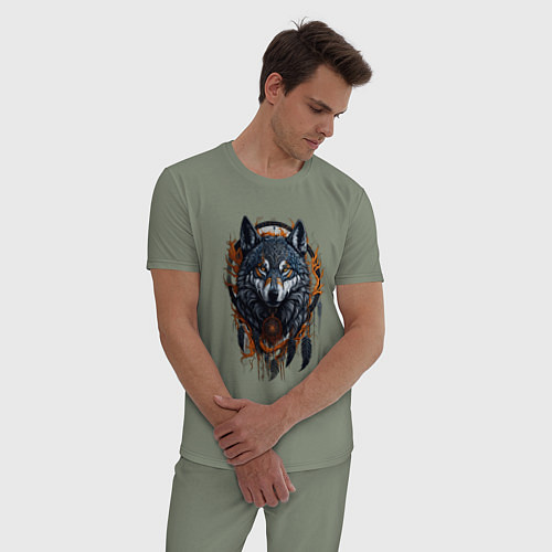 Мужская пижама Волк и ловец снов / Авокадо – фото 3