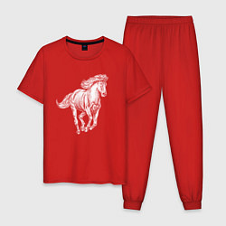 Пижама хлопковая мужская Белая лошадь скачет, цвет: красный