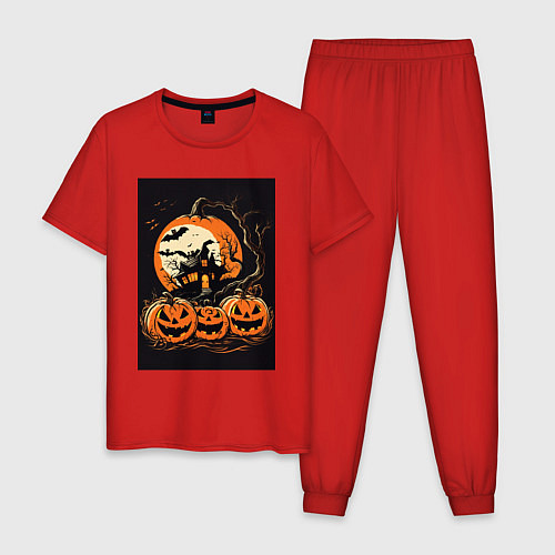Мужская пижама Halloween тыква - джек фонарь / Красный – фото 1