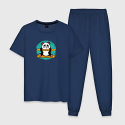 Пижама хлопковая мужская Панда гимнаст, цвет: тёмно-синий