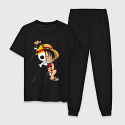 Пижама хлопковая мужская One Piece Луффи флаг, цвет: черный